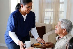 Man enjoys amenities at Discovery Village Senior Living.