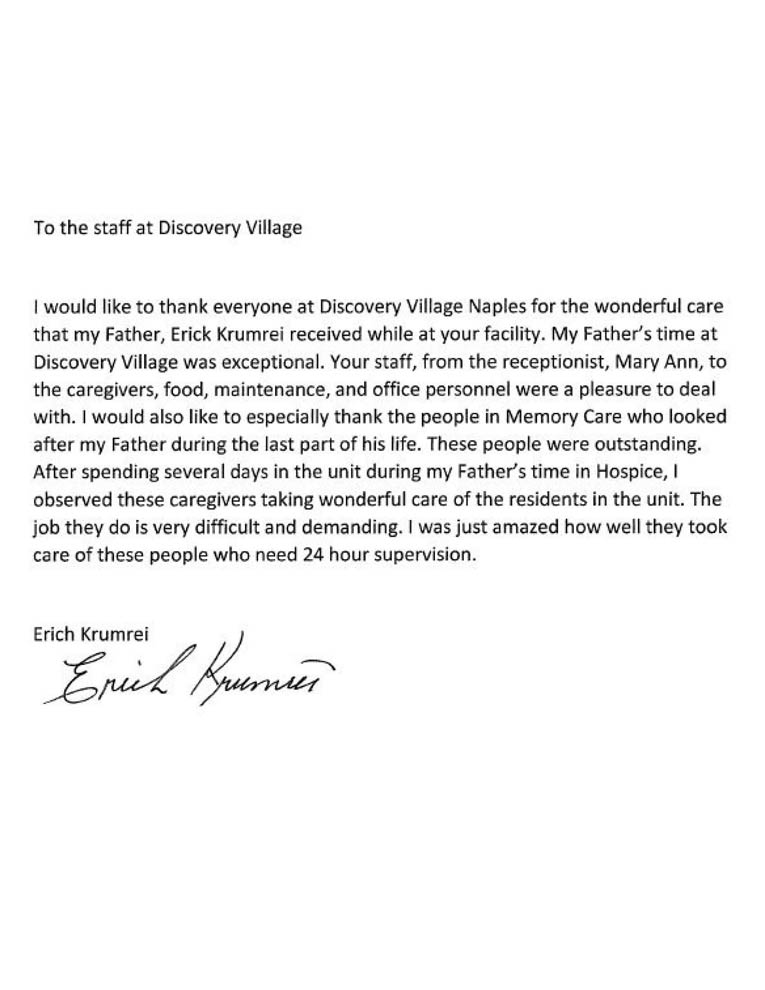 Discovery Village Letter (Naples)